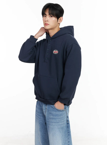 mens-buttoned-neck-hoodie-im523 / Dark blue