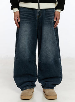mens-dark-blue-wide-leg-jeans-im530 / Dark blue