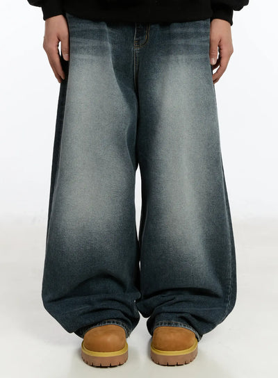 mens-wide-leg-baggy-jeans-im503 / Dark blue