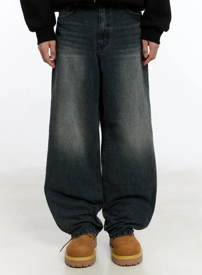 mens-wide-leg-washed-jeans-id502 / Dark blue