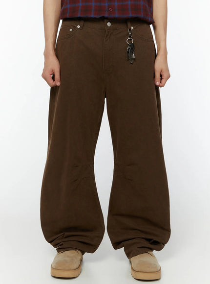 mens-keychain-detail-curved-cotton-pants-iu515 / Dark brown