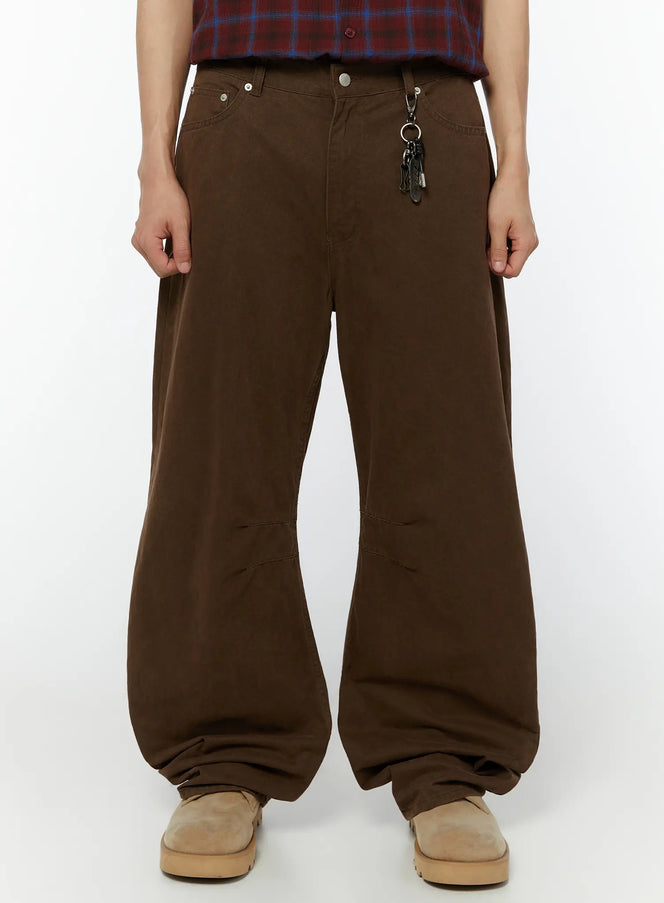 mens-keychain-detail-curved-cotton-pants-iu515 / Dark brown
