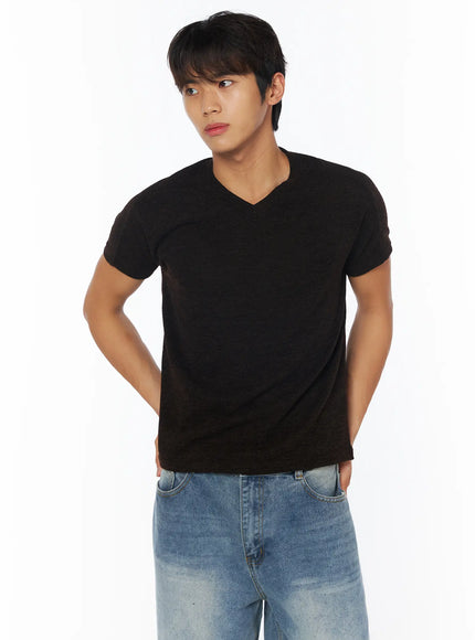 mens-basic-v-neck-t-shirt-iy529 / Dark brown