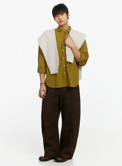 mens-embroidered-wide-leg-pants-if503 / Dark brown
