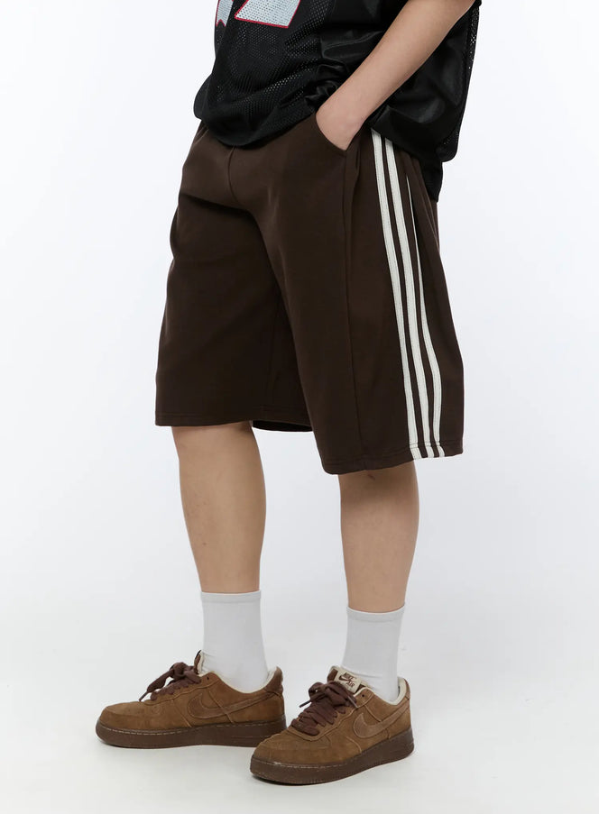 mens-black-stripe-track-shorts-dark-brown-ia517 / Dark brown
