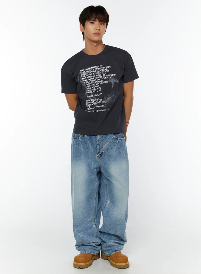 mens-graphic-lettering-tee-iy508 / Dark gray