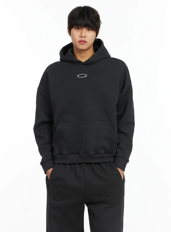 mens-basic-logo-embroidered-fleece-hoodie-ij512 / Dark gray