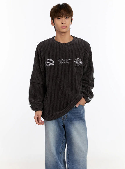 mens-layered-long-sleeve-tee-in524 / Dark gray