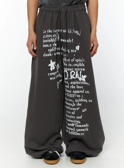 mens-graphic-wide-leg-sweatpants-dark-gray-iy513 / Dark gray