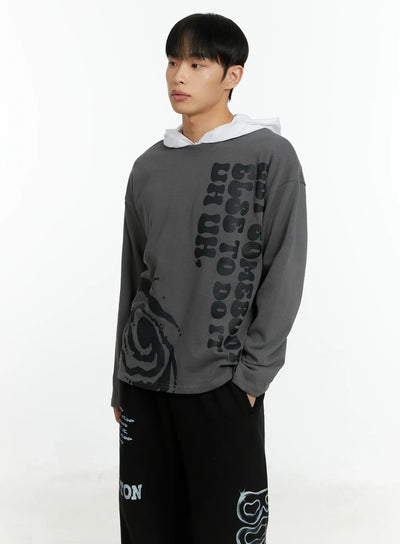 mens-graphic-slogan-long-sleeve-tee-if511 / Dark gray