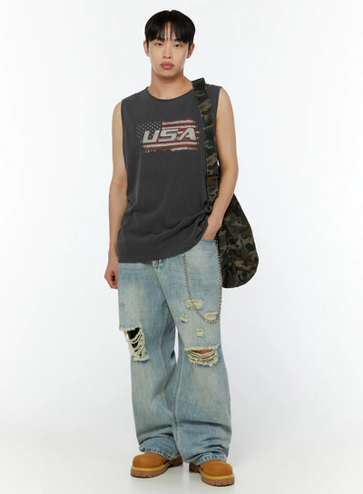 mens-usa-graphic-sleeveless-top-iu515 / Dark gray