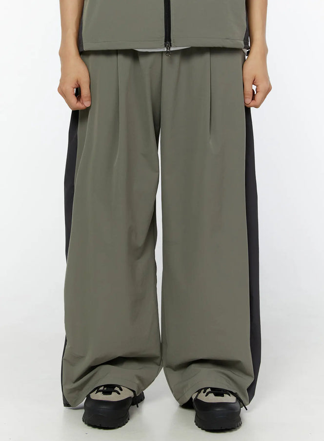 mens-pin-tuck-side-striped-wide-pants-dark-gray-iu518 / Dark gray