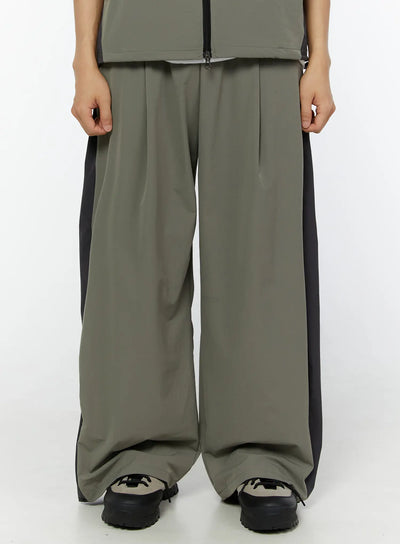 mens-pin-tuck-side-striped-wide-pants-dark-gray-iu518 / Dark gray