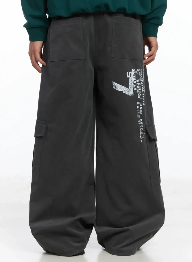 mens-wide-leg-drawstring-cargo-pants-ij512 / Dark gray