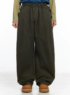 mens-wide-fit-cotton-pants-im511 / Dark green