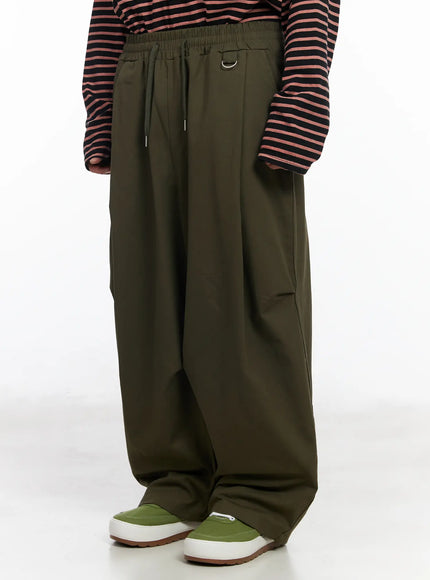 mens-casual-wide-leg-cotton-trousers-ia501 / Dark green