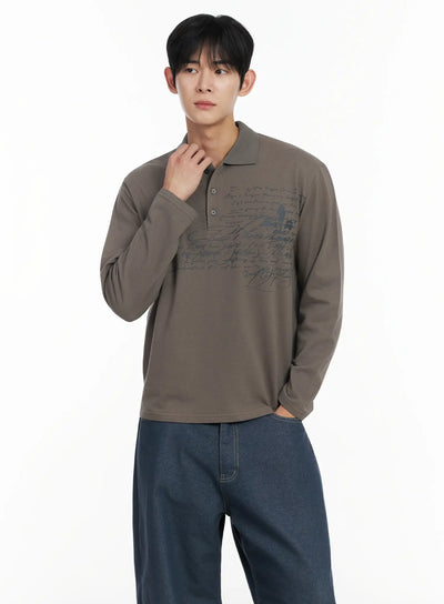 mens-graphic-long-sleeve-polo-shirt-if516 / Dark green