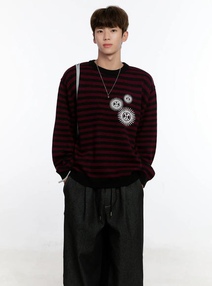mens-sunburst-striped-knit-sweater-is529 / Dark red