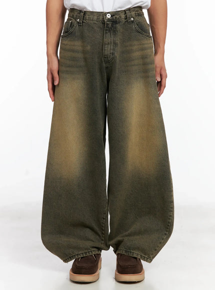 mens-vintage-wash-wide-leg-jeans-id511 / Dark yellow