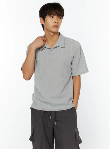 mens-waffle-knit-polo-t-shirt-iy508 / Gray