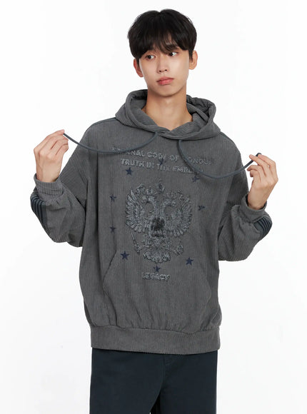 mens-embroidered-corduroy-hoodie-is519 / Gray