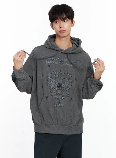 mens-embroidered-corduroy-hoodie-is519 / Gray