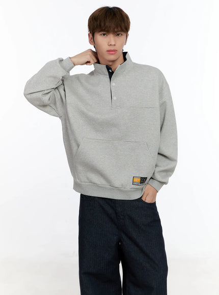 mens-half-zip-contrast-pullover-in512 / Gray