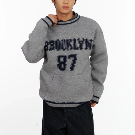 mens-brooklyn-lettering-knit-sweater-id524 / Gray