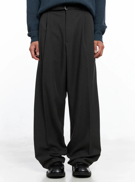 mens-classic-belted-wide-leg-pants-io506 / Gray
