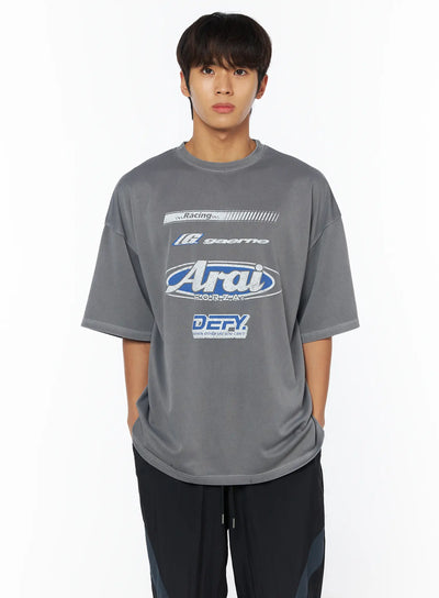 mens-gray-racing-graphic-t-shirt-iy529 / Gray