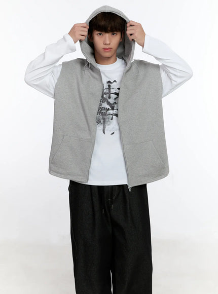 mens-hooded-zip-up-vest-is529 / Gray