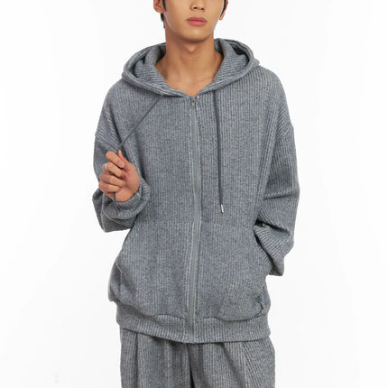 mens-ribbed-zip-up-hoodie-id511 / Gray
