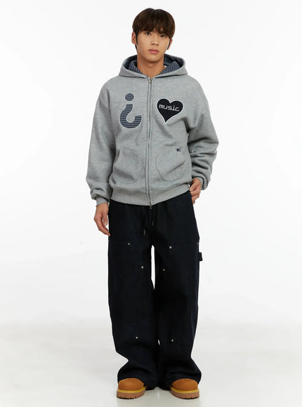 mens-heart-patch-fleece-hoodie-id523 / Gray