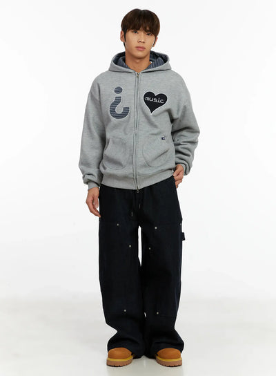 mens-heart-patch-fleece-hoodie-id523 / Gray