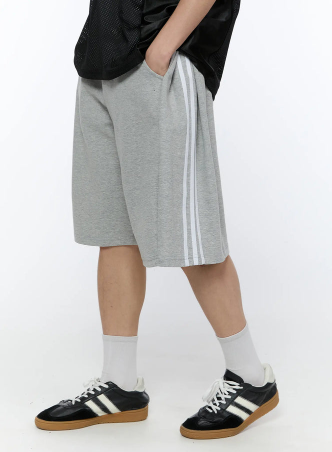 mens-black-stripe-track-shorts-gray-ia517 / Gray