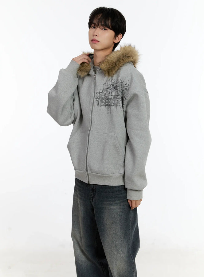 mens-faux-fur-trimmed-hoodie-id502 / Gray