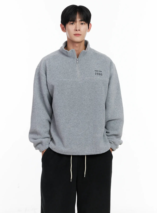 mens-warm-fleece-quarter-zip-sweatshirt-ij521 / Gray