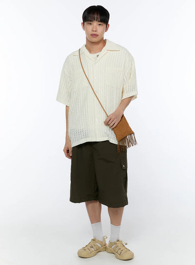 mens-ribbed-short-sleeve-shirt-ia520 / Light beige