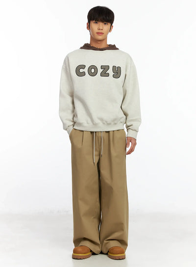 mens-embroidered-fleece-sweatshirt-if506 / Light beige