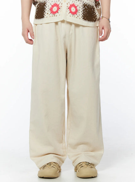 mens-wide-leg-cotton-pants-light-beige-iy525 / Light beige