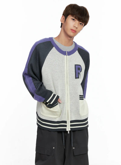 mens-knit-varsity-jacket-io506 / Light beige