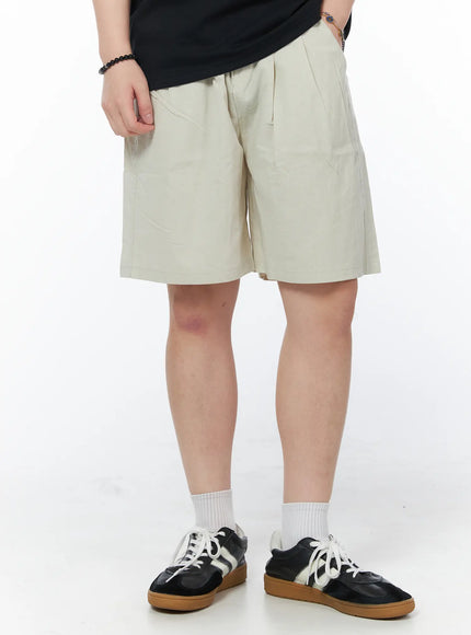 mens-casual-pintuck-shorts-light-beige-iy522 / Light beige