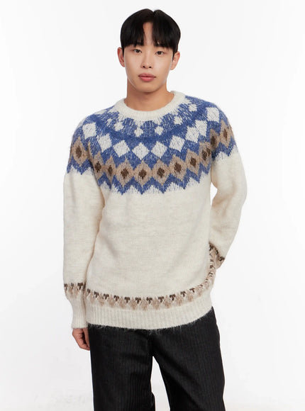 mens-nordic-patterned-sweater-io523 / Light beige
