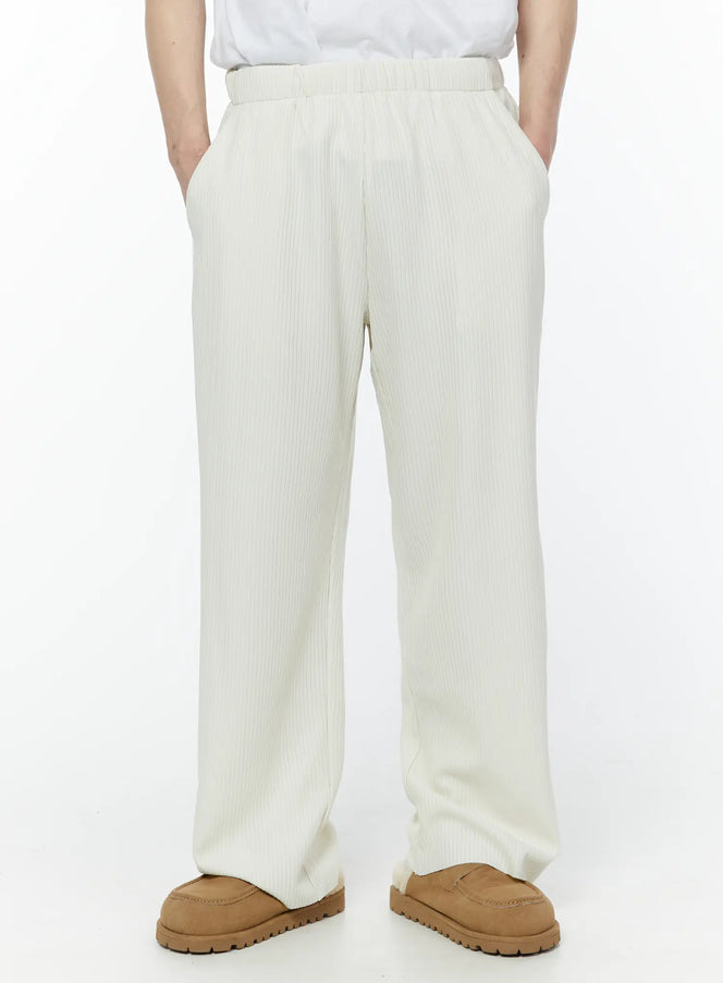 mens-pleated-wide-leg-pants-iy506 / Light beige