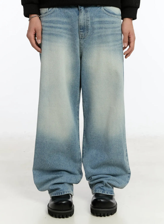 mens-washed-wide-fit-baggy-jeans-im503 / Light blue
