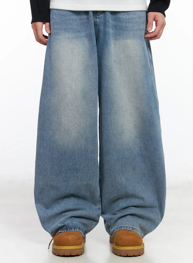 mens-vintage-wash-wide-leg-jeans-im518 / Light blue