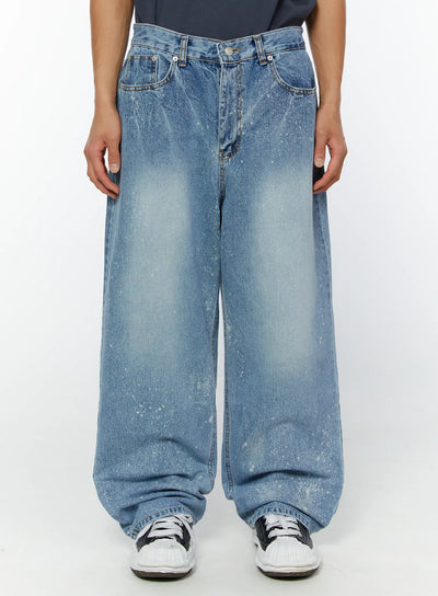 mens-paint-splattered-wide-leg-jeans-iy508 / Light blue
