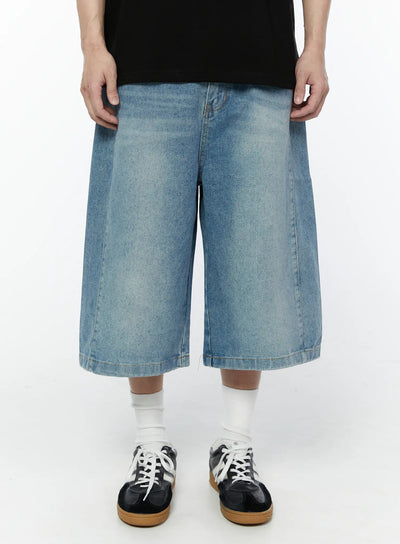 mens-wide-leg-denim-bermuda-shorts-ia527 / Light blue