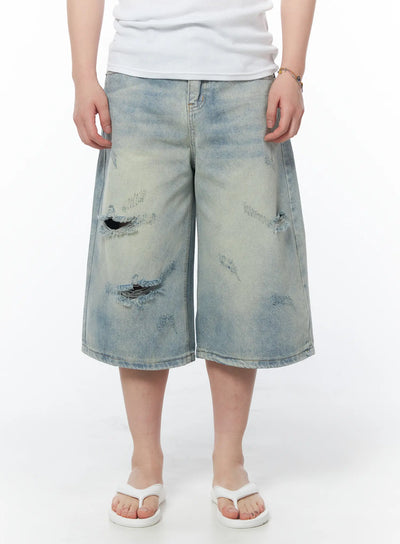 mens-vintage-wash-bermuda-jeans-shorts-iy519 / Light blue