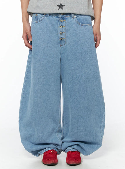 mens-button-fly-baggy-barrel-jeans-iu510 / Light blue